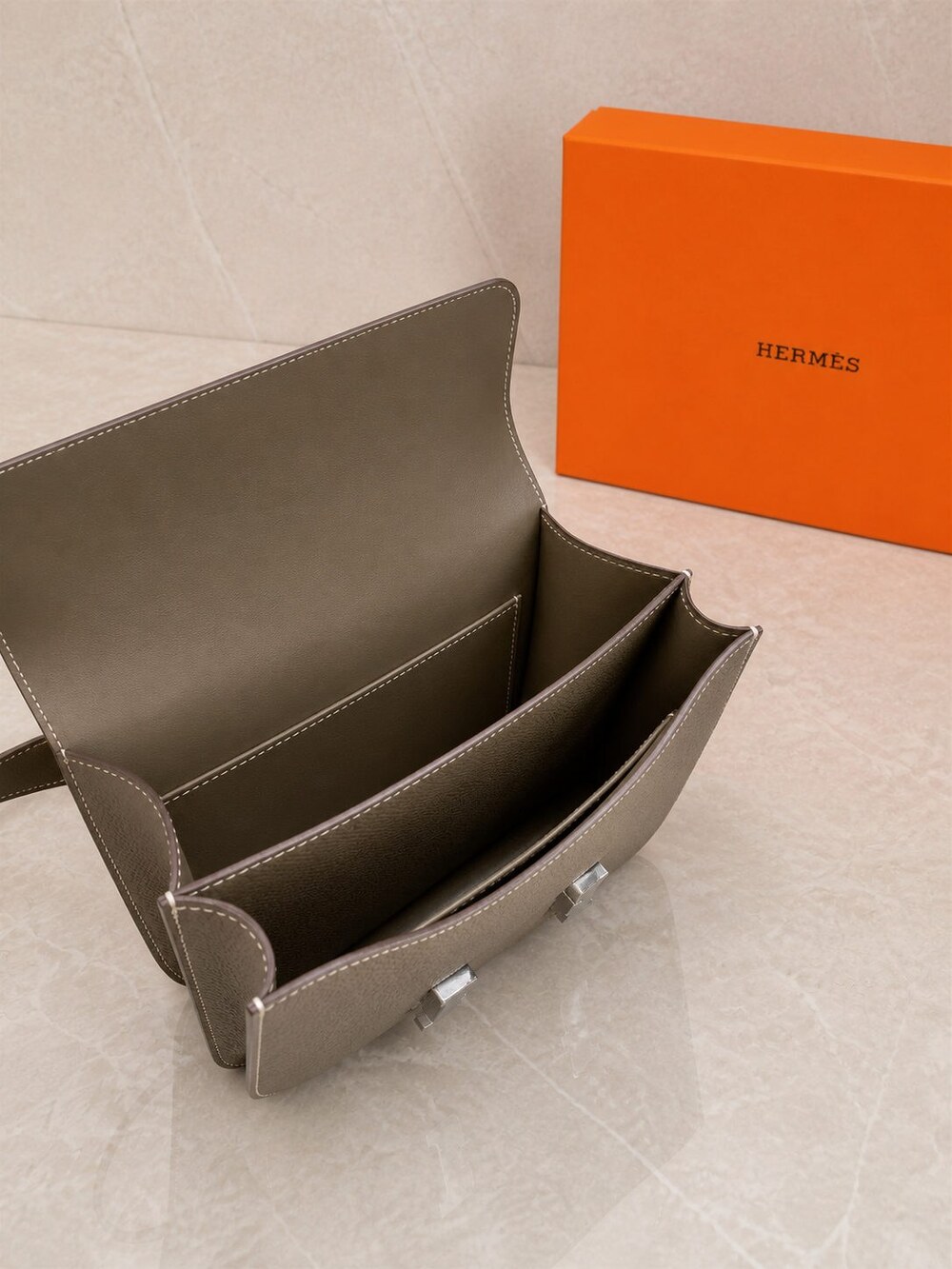 Hermes Etoupe Epsom Calfskin Constance Crossbody with Palladium Hardware - Picture 5 of 5